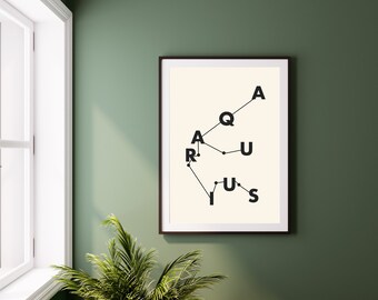 Aquarius Print | Zodiac Print | Typography Wall Art | Printable Wall Art