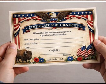 Certificado de Autenticidad Estadounidense para Obras de Arte | Plantilla de COA de EE. UU. | Certificado de Arte Imprimible | COA Dorado Vintage | Certificado de Arte Imprimible