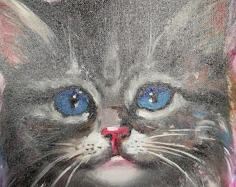 猫サンタクロース8インチ S.Lee Mark作 猫の油絵 カスタムペット肖像画