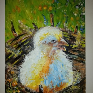Pollito de Pascua pollito de Pascua tarjeta de felicitación para la decoración de la casa de vacaciones de Pascua pintura abstracta 18×24cm.bird pintura original Animal pintura mascota