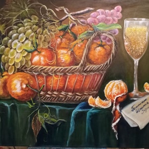 mandarina Arte original Lee Mark - Stil life pintura al óleo Arte de frutas Bodegón de frutas Pintura de frutas Citrus artнатюрморт мандаринов