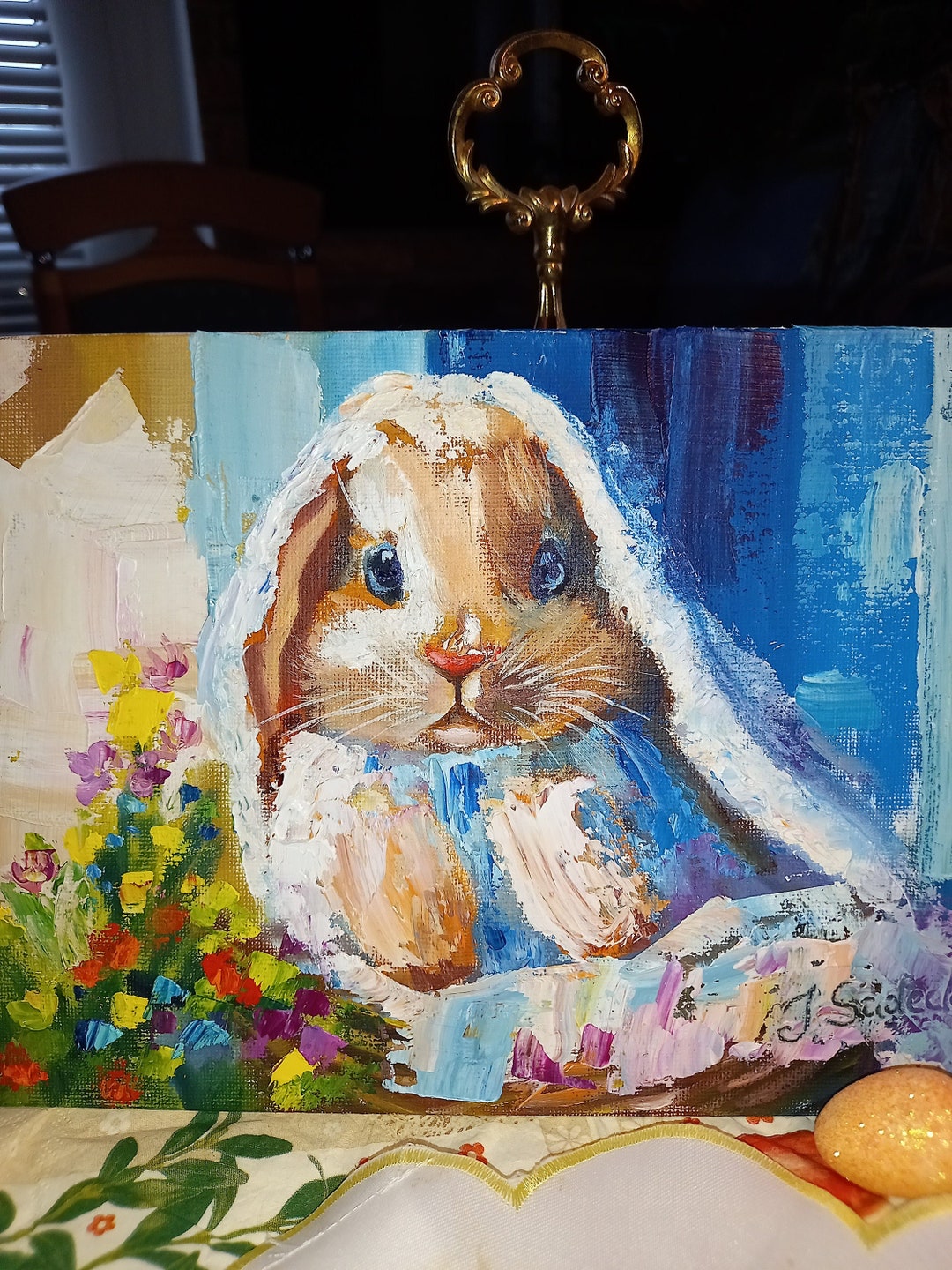 Bunny Rabbit Easter Oil Painting Abstract1824cm.gift for Easter Holiday