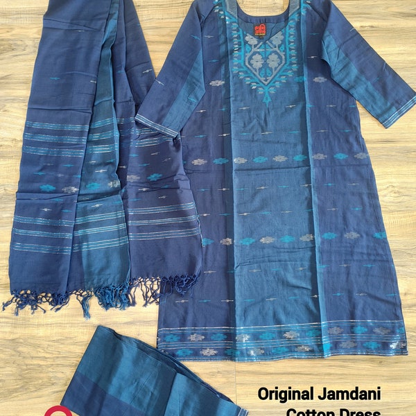 Mehendi Green Color Jamdani Top Material And Pant Material With Jamdani Dupatta