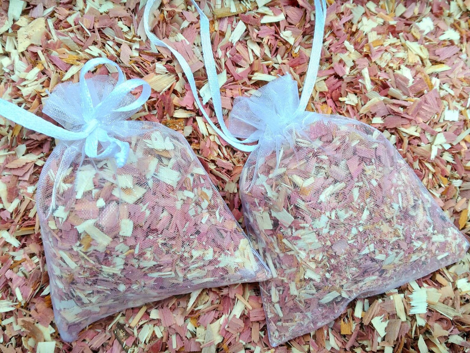 Red Cedar Shavings Sachet in Beautiful 34 Inch White Organza Etsy