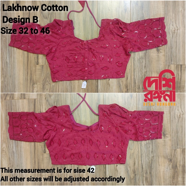 Readymade Lakhnaw Cotton Blouse, Magenta Readymade Designer Blouse, Embroidered, Comfortable, goes with any contrast saree of your closet