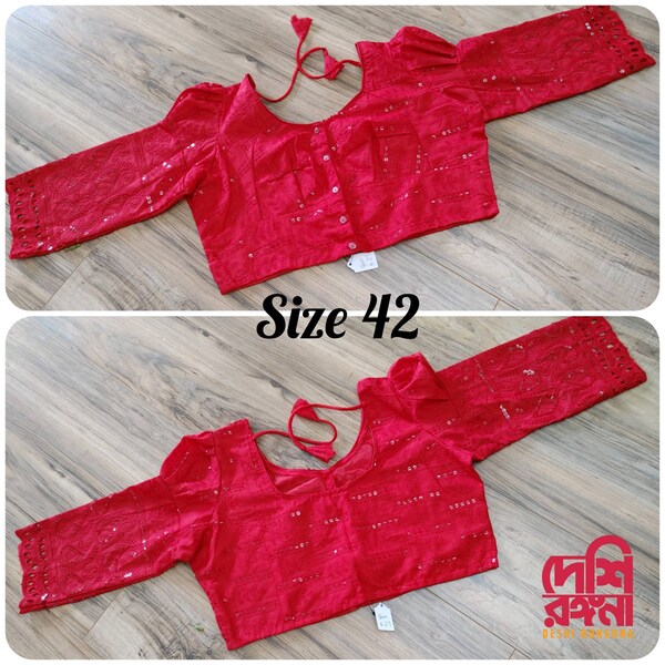 Oversized Red Blouse, Readymade Red Lakhnow Cotton Blouse that goes with any saree collection you have in your closet