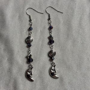 Celestial Moon Earrings – whimsigoth star & moon dangle earrings dark fairycore jewelry witchy gothic earrings handmade whimsical jewelry