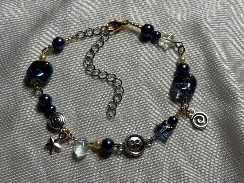 Whimsical Coraline Inspired Bracelet - button bracelet celestial star bracelet swirl pendant blue beaded bracelet whimsygoth alternative Bild 4