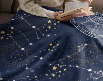 Celestial Sherpa Fleece Blanket: Astrology Moon Throw