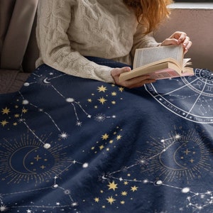 Celestial Sherpa Fleece Blanket  |  Astrology Gifts  |  Celestial Blanket | Moon Throw Blanket | Moon | Cosmic Throw