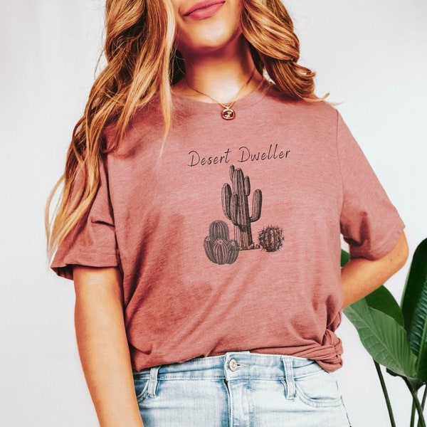 Cactus T-Shirt, Recycled Organic T-Shirt, Desert Dweller, Cactus, Camping, Adventure Awaits, Western Shirt, Womens Clothing, Oversized Tee