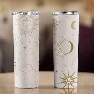 20 Unzen dünner Becher, Celestial Sternzeichen Becher, Witchy Becher, Astrologie Geschenk, Mond und Sterne Becher, Witchy Geschenke