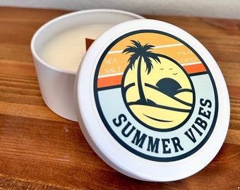 Summer Vibes Soy Wax Candle: Tropical Starfruit & Palm, Wood Wick