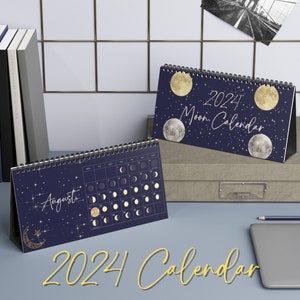 Moon Calendar 2024, Desk Calendar, Moon Phases, Lunar Calendar 2024,  Desk Calendar 2024