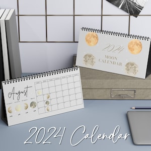 Moon Calendar 2024 | Desk Calendar |Moon Journal | Moon Planner | Moon Phases | Lunar Calendar 2024 | Desk Calendar 2024