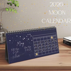 2026 Moon Calendar, Desk Calendar, Moon Phases, Lunar Calendar 2026,  Desk Calendar 2026, Sturdy Card Stock