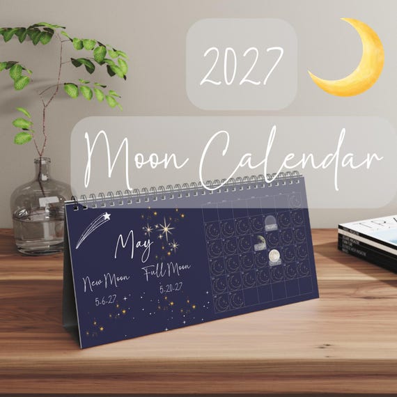 2027 Moon Calendar, Desk Calendar, Moon Phases, Lunar Calendar 2027,  Desk Calendar 2027 Sturdy Card Stock