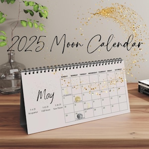 Moon Calendar 2025, Desk Calendar, Moon Phases,  Lunar Calendar 2025, Desk Calendar 2025, Beige Aesthetic