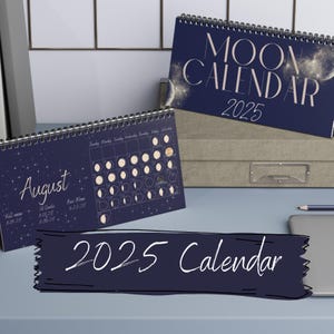Calendario lunare 2025, Calendario da tavolo, Fasi lunari, Calendario lunare 2025, Calendario da tavolo 2025, Cartoncino robusto