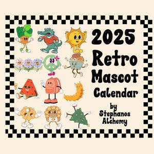 Retro Wandkalender Maskottchen, Terminkalender Maskottchen, Kalender für das Büro, Kalender 2025, 12-Monats-Kalender, Kalender für das Studentenheim