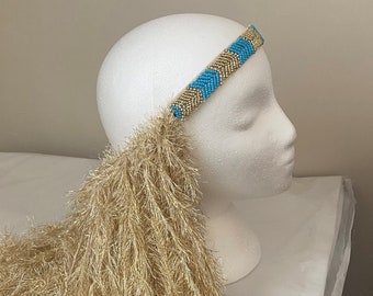 Boho Hippie Turquoise and Gold Headband