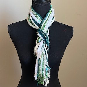 Boho Hippie Green and White Scarf