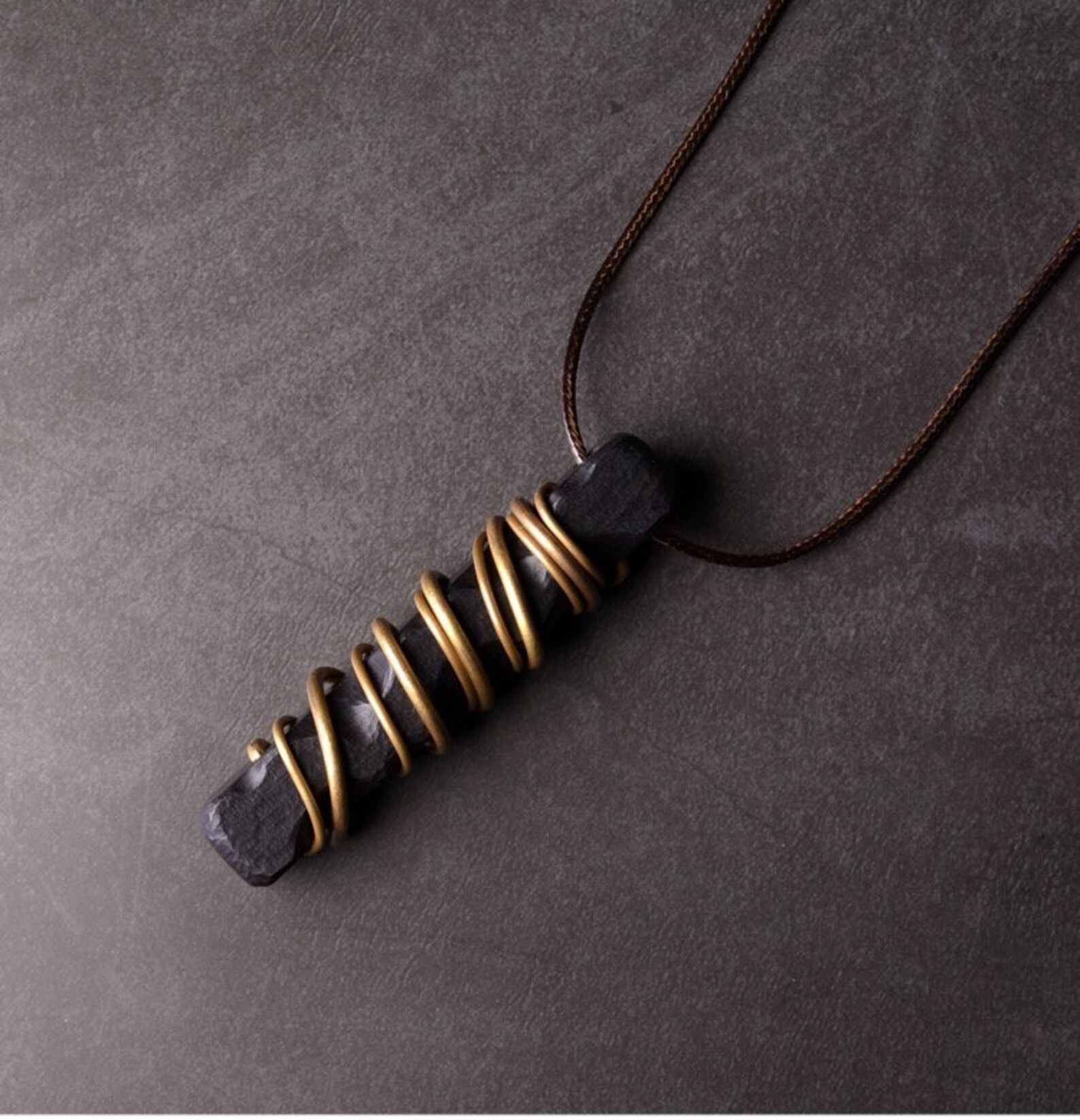 Ebony Necklace Copper Necklace Retro Jewel Ebony Pendant Etsy