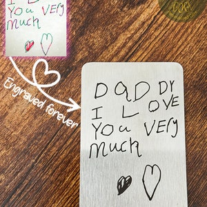 Portemonneekaart cadeau met handschrift, GEPERSONALISEERDE metalen portemonneekaart, Moederdagcadeau, Vaderdagcadeau, gepersonaliseerde portemonnee-inzetstuk, zakknuffel