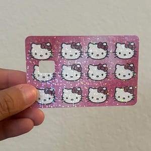 Adesivo per carta di credito Hello Kitty/Adesivo in vinile/Adesivo olografico per carta di credito/Cuori/Skin per carta di debito/Skin per carta di debito/Hello Kitty