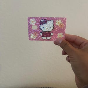 Pegatina de tarjeta de crédito de Hello Kitty/Pegatina de vinilo/Pegatina holográfica para tarjeta de crédito/Corazones/Aspecto para tarjeta de débito/Aspecto para tarjeta de débito/Hello Kitty