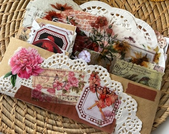 Romantisch plakboekpakket: vintage ephemera, stickers (60 stuks)