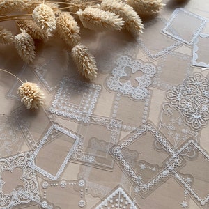Scrapbooking. Kit junk journal. Pochette de stickers vintage. 45pcs carré. Journaling. DIY. Transparent Style dentelle et vintage, papeterie