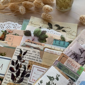 50 stuks. Pak vintage stukjes papier, stickers en ephemera voor junkjournal, bulletjournal, scrapbooking, journaling..