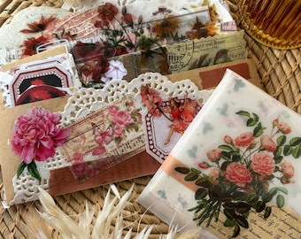 Kit de enfeites florais vintage: Kit para diário de arte romântico