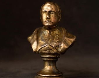 Miniature Vintage Bronze Bust Napoleon – 7cm Tall, 163g Heavy Solid Bronze, Empire Style, Original Patina, Rare Collectible