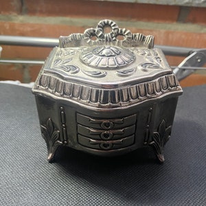 Vintage solid silver plated jewelry box