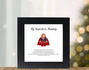 Super Mommy Christmas Gift: Thank you Mom | 3D Figure Superhero! Personalized Framed Hanging 7,87 inches x 7,87 inches | Daughter Mother