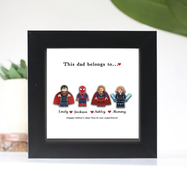 Gifts for Dad, Stepdad, Grandpa : Full set superhero shadow box (up to 4 figures) | Square Wood Frame | Dad Birthday| Father Day's Gifts