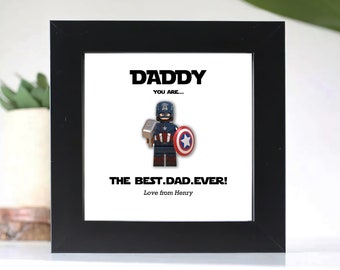 Gifts for dad: Best dad ever custom 1 figure | Changable superhero! Personalised Framed Hanging 7,87 inches x 7,87 inches | Birthday gifts