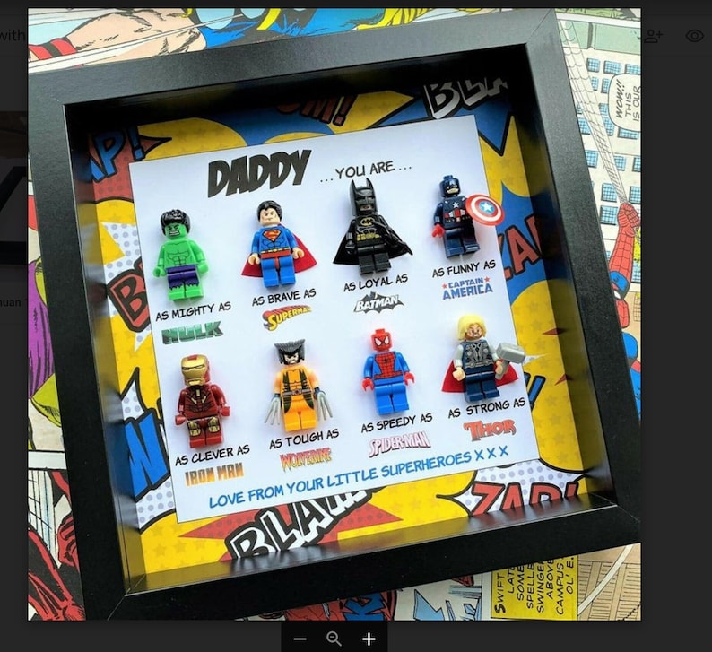 Gifts for dad: Set of 8 superhero figures Personalised Framed Wall Hanging 7,87 inches x 7,87 inches Birthday gifts Father's gifts image 2