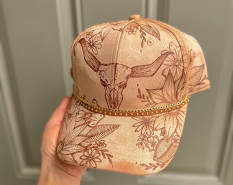 Hand Burned and Painted Wildflower Baseball Hat - Etsy display picture 2