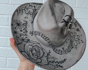 Custom Hand Burned Wide Brim Fedora Hat | Eric Church Country Music Concert Summer Lainey Wilson Cowgirl Cowboy Festival Rodeo Western