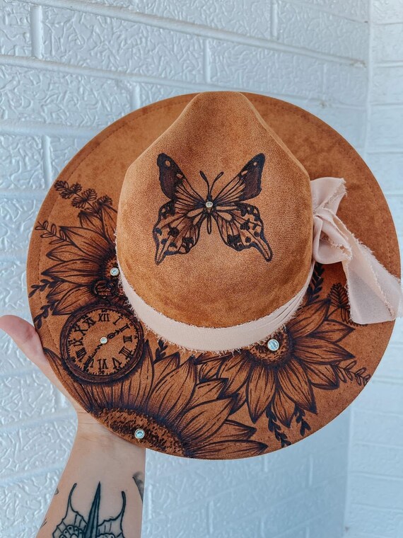 Butterfly Floral Themed Wide Brim Fedora Hat | Fall Lainey  display picture 3