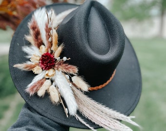 Black wide, brim, fedora hat, adjustable strap a rare bird brand flower, Accessories | Black Wide Brim Fedora Hat Adjustable Strap A  main image 2