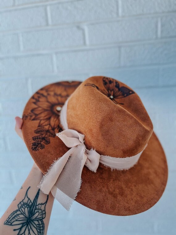 Butterfly Floral Themed Wide Brim Fedora Hat | Fall Lainey  display picture 1