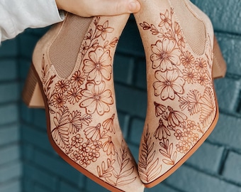 Custom Wildflower boots | beige, tan, floral, booties
