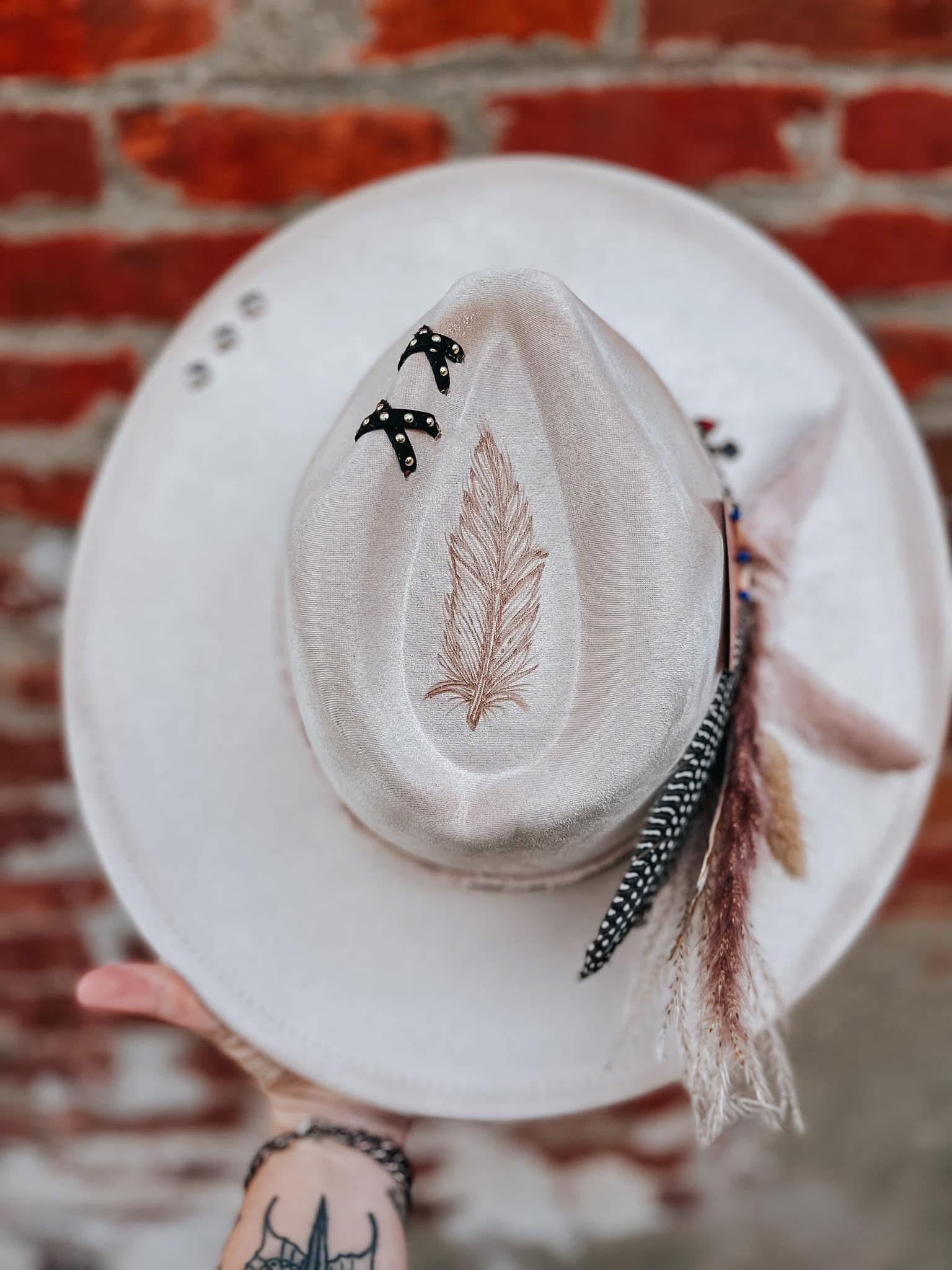 Feathers and Card Wide Brim Fedora Hat - Etsy