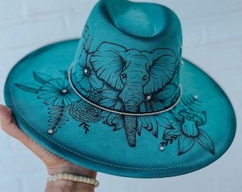 Real and Rhinestone Elephant Wide Brim Fedora Hat | Boho, Lainey Wilson, Glam, Bling, Festival, Cowgirl, Cowboy, Hippie,