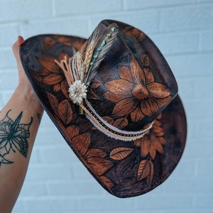 Sunflower Cowboy burn hat | full reverse burn, turquoise, cowgirl, lainey Wilson, concert, country, festival, music, western, boho, summer