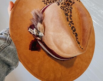 ? Monogram patch Cheetah ? print Fedora Hat Hand Crafted | Accessories | Monogram Patch Cheetah Print  main image 2